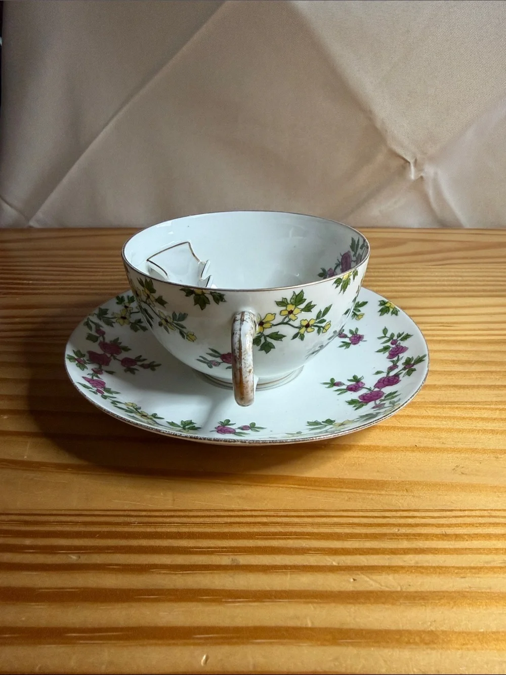 Antique Limoges France T&V Mustache Cup and Saucer Set Floral 1907-1919
